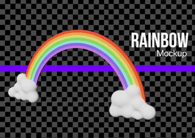 PSD 3d rainbow with cloud mockup