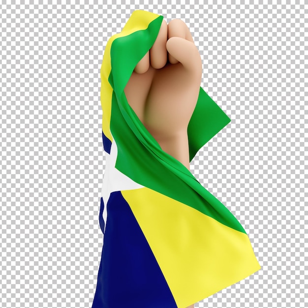 3D Raised Fist with Flag of Rondnia State Brazil Transparent Background