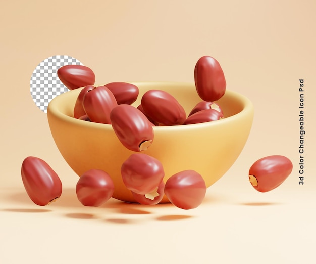 3d Ramadan dates food on in bowl or 3d Ramadan dates food illustration