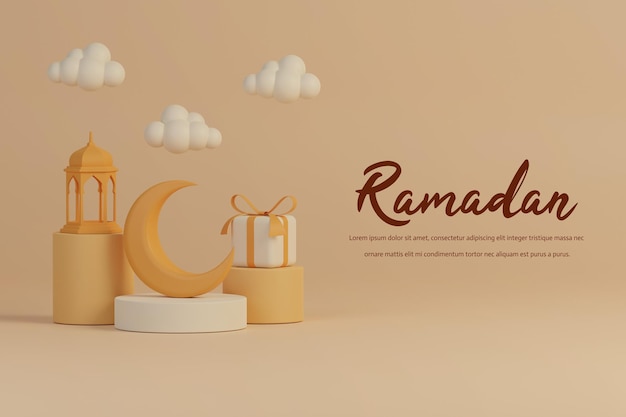 3d Ramadan decorations with empty space for greeting