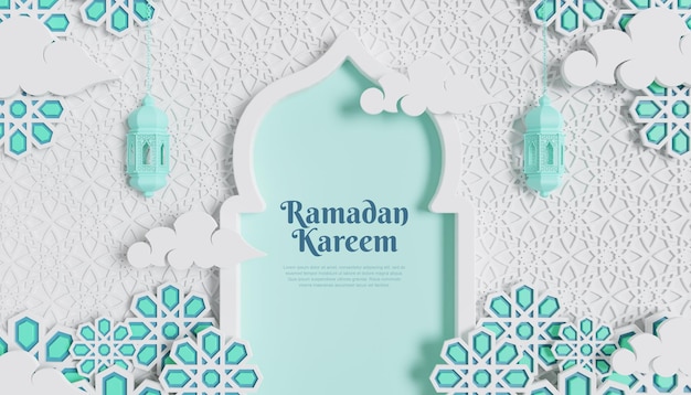 3d ramadan kareem background with lamp and islamic ornament