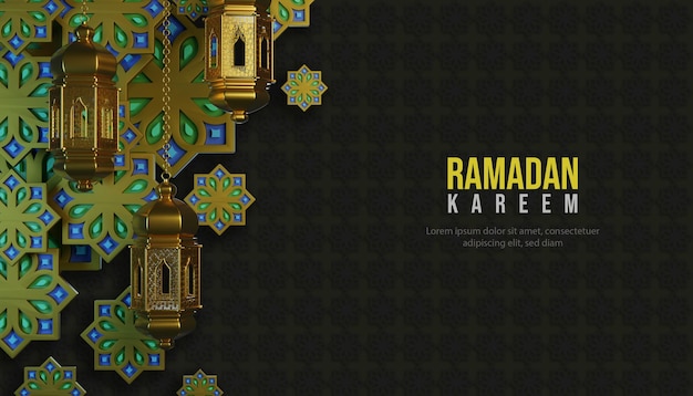 3d ramadan kareem background with lamp and islamic ornament