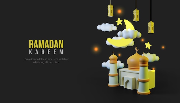 3d ramadan kareem background with mosque