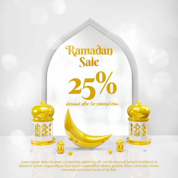 3d ramadan sale social media banner with podium