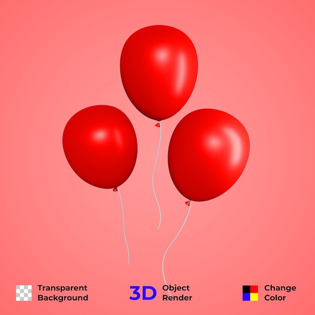 3d realistic balloon rendering. easy to change color and transparent premium background psd