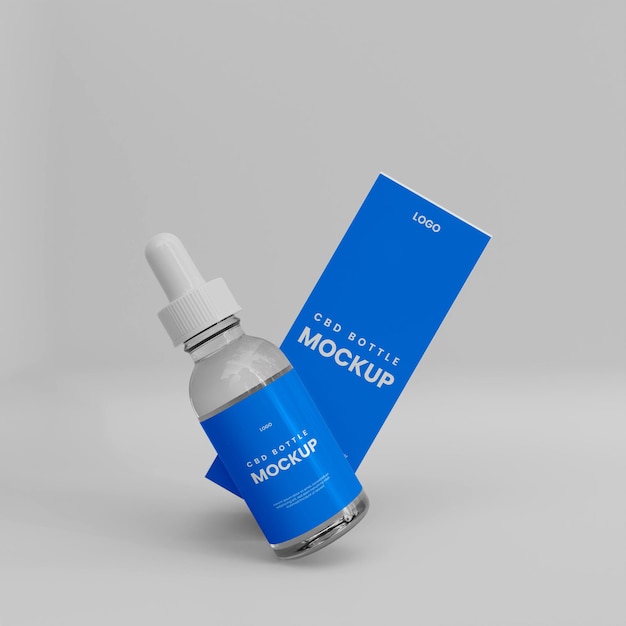 3D Realistic CBD Bottle with Box Mockup