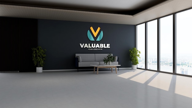 3d realistic company logo mockup in the office lobby waiting room