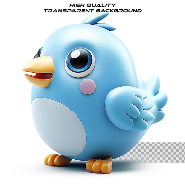 A 3D realistic icon of the Twitter logo designed at a aspect ratio on transparent background