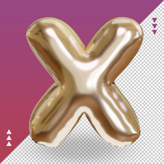 3d realistic letter X gold foil balloon front view