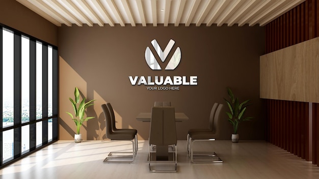 3d realistic logo mockup in modern meeting room