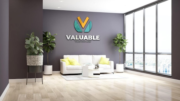 3d realistic logo mockup in the office lobby waiting room