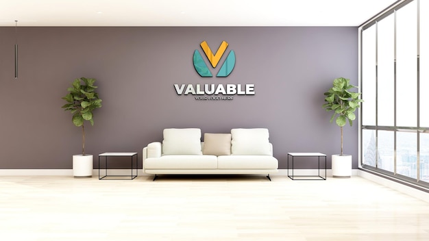 3d realistic logo mockup in the office lobby waiting room