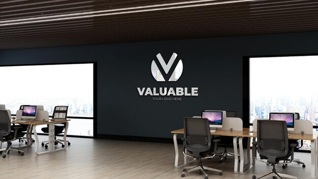 3d realistic logo mockup in office workspace