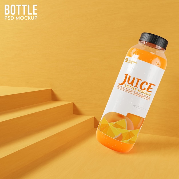 PSD 3d realistic mockup cold fresh juice bottle