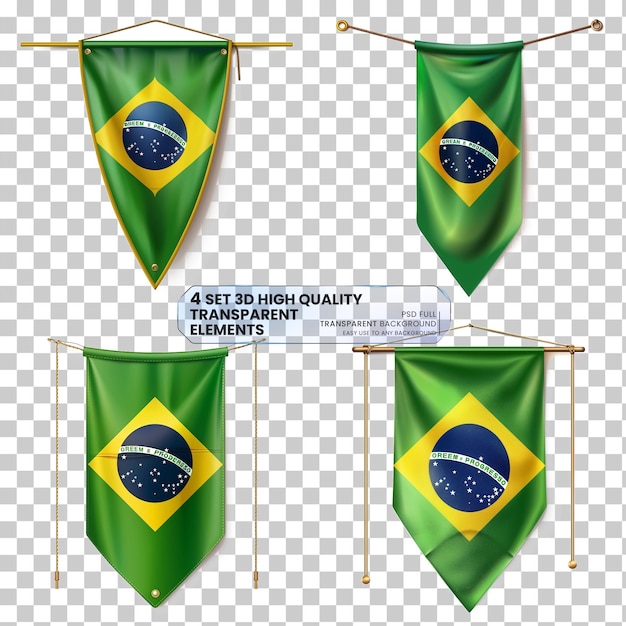 3d realistic pennant with flag of Brazil Vector on transparent background