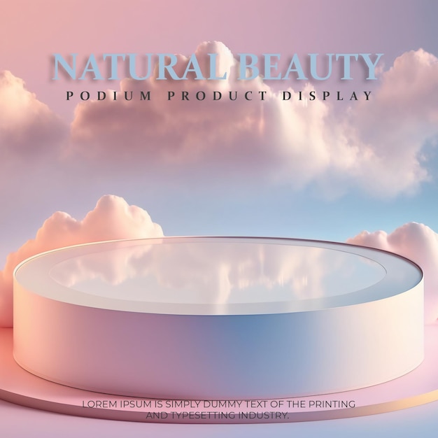 3d realistic podium mock up isolate with blue sky soft clouds product display stand