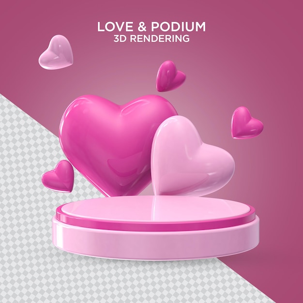 3d realistic podium product promo display with heart 3d