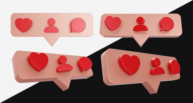 3d realistic popup chat or bubble with love person comment symbol isolated