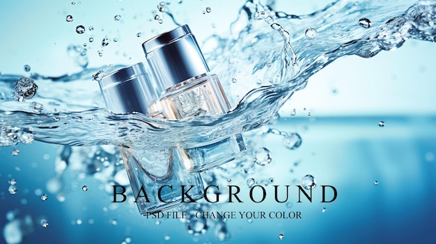 3d realistic PSD with bottle drop in the water splashes Background