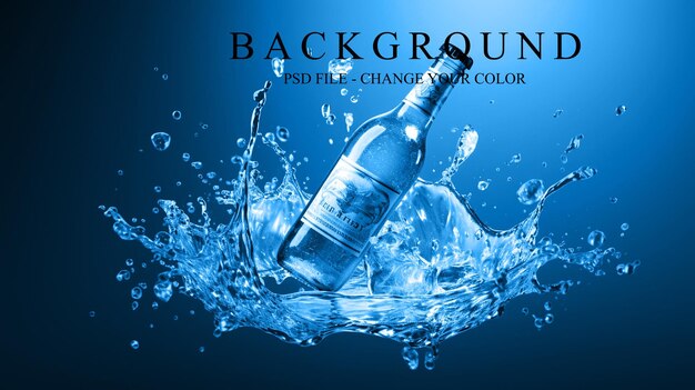 3D realistic PSD with bottle drop in the water splashes background