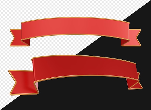 3d realistic red gold ribbon banner isolated