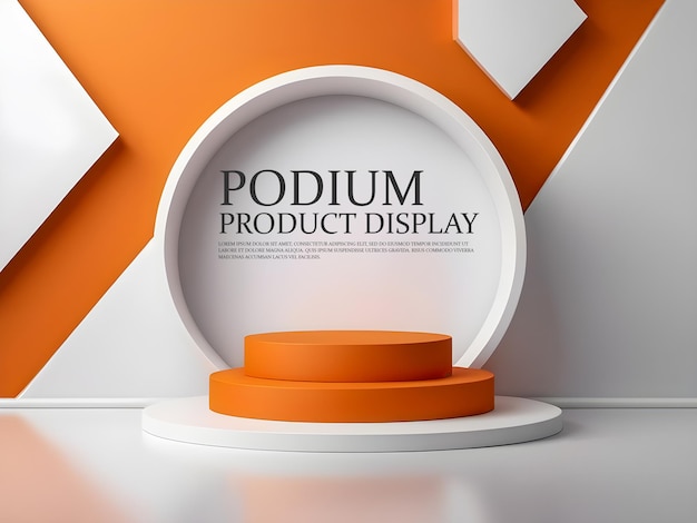 3D realistic room orange and white cylinder pedestal podium background