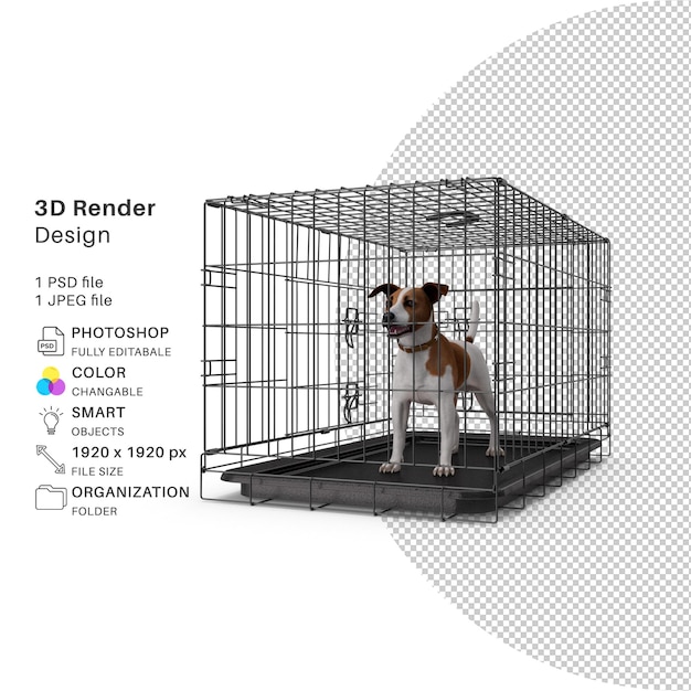 3D Realistic Russell Dog in cage