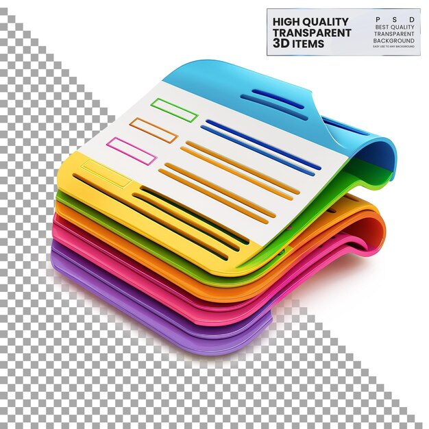 3D Receipt Icon A colorful 3D receipt icon representing documents on transparent background