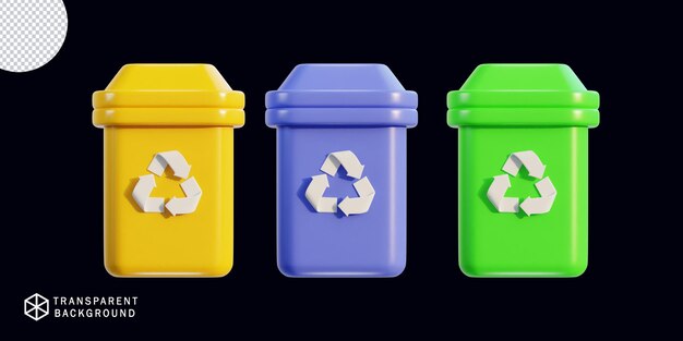 3d recycle and trash bin icon set vector illustration