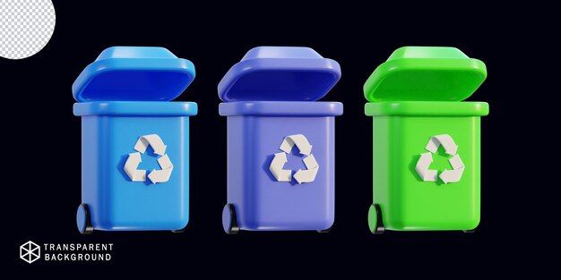 3d recycle and trash bin icon set vector illustration