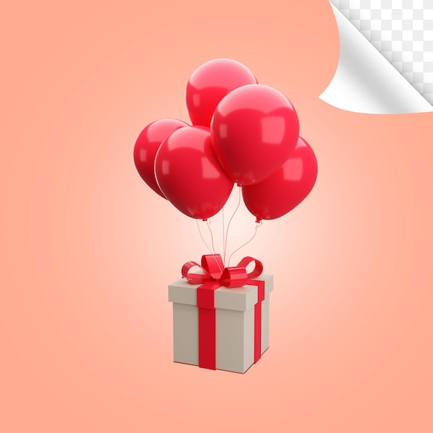 3d red ballons and presente box