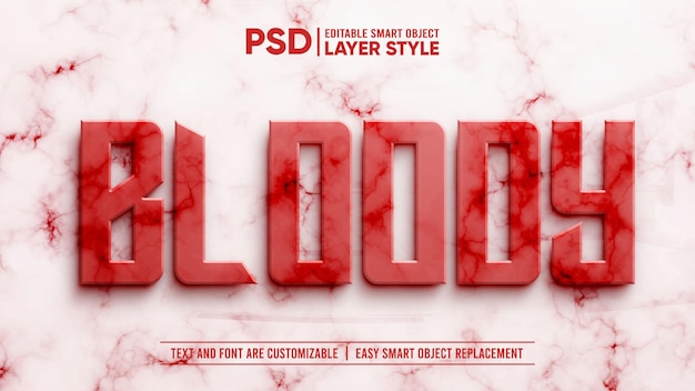 3D Red Blood Marble Granite Realistic Layer Editable Layer Style Smart Object Text Effect