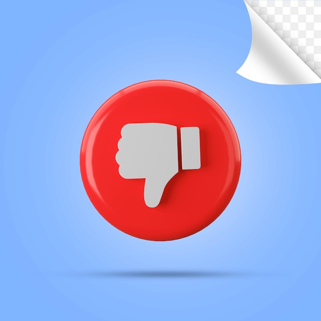 3D Red bubble dislike button or icon thumbs down or unlike sign feedback concept