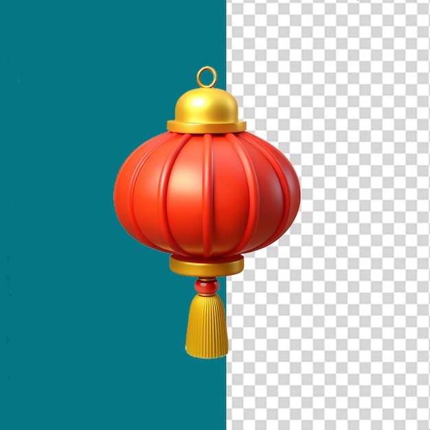 A 3d red chinese lantern of circular shape on transparent