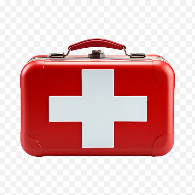 3d red first aid kit bag on transparent background