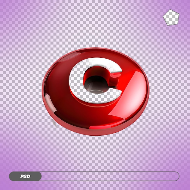 PSD 3d red glossy letter c isolated on transparent background