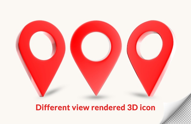 3d red map location navigation icon with different angles view