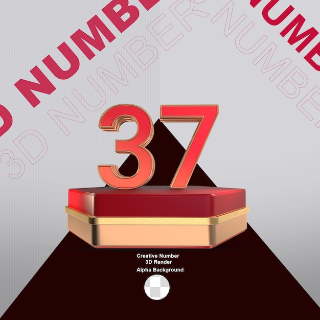 3D red number 37 on podium creative element