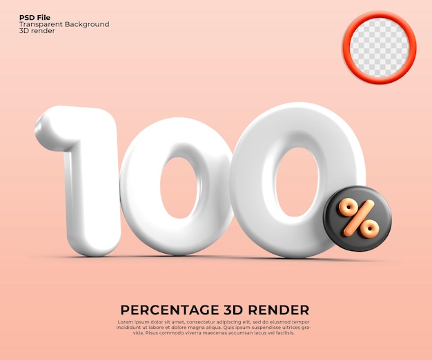 3D Render 100 percentage icon number discount white color