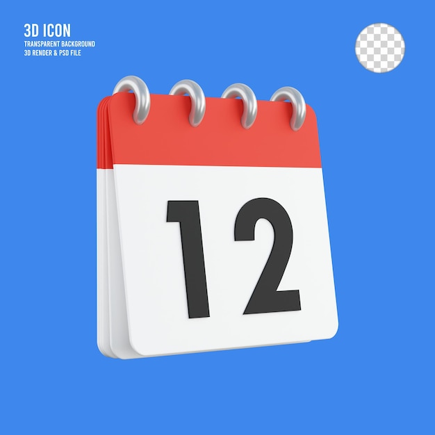 3d render 12 on calendar icon transparent background