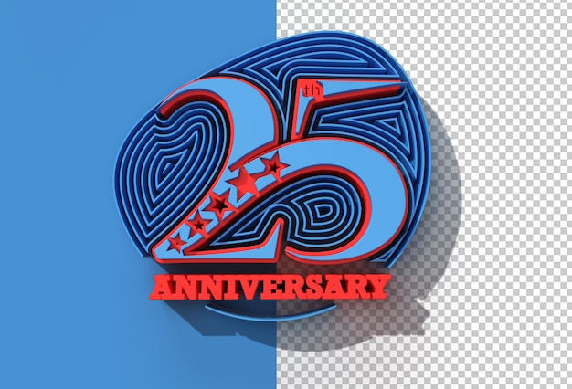 3D Render 25th Years Anniversary Celebration Transparent Psd File