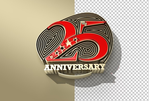 3D Render 25th Years Anniversary Celebration Transparent Psd File