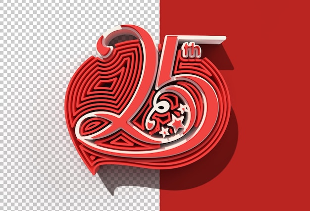 3D Render 25th Years Anniversary Celebration Transparent Psd File