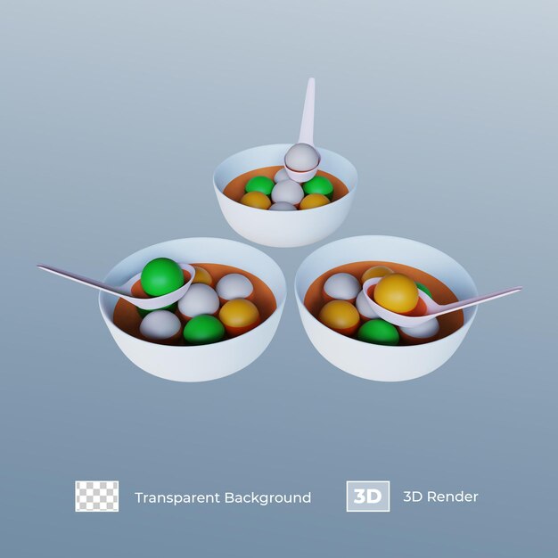 3D Render 3 Bowls Of Tangyuan For Dongzhi Festival