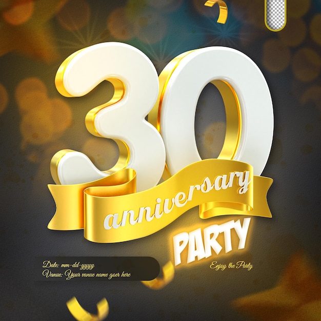 PSD 3d render 30th anniversary celebration template and 3d object for composition