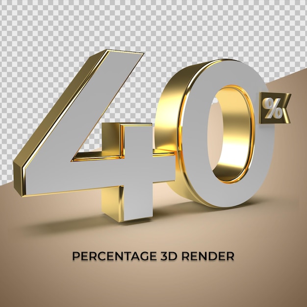 3D render 40 percentage gold style for discount sale promo product element