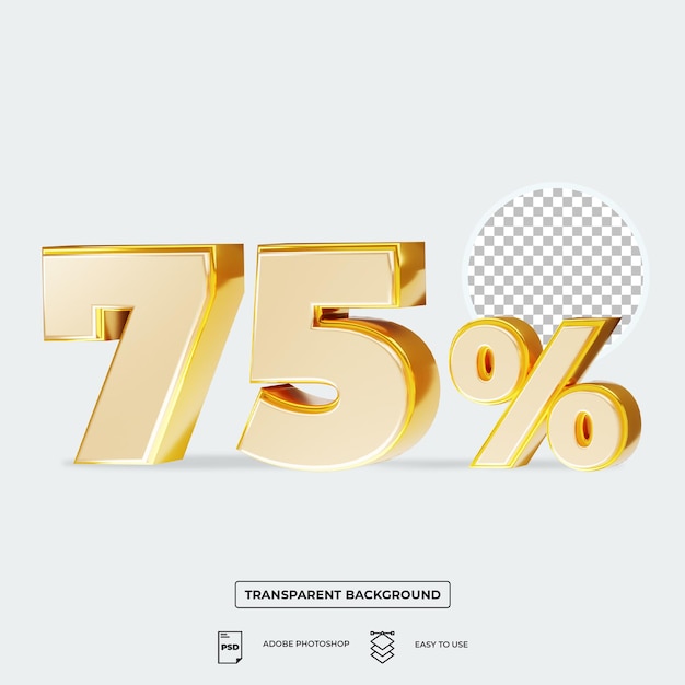 3d render 75% off discount isolated in psd easy to composite