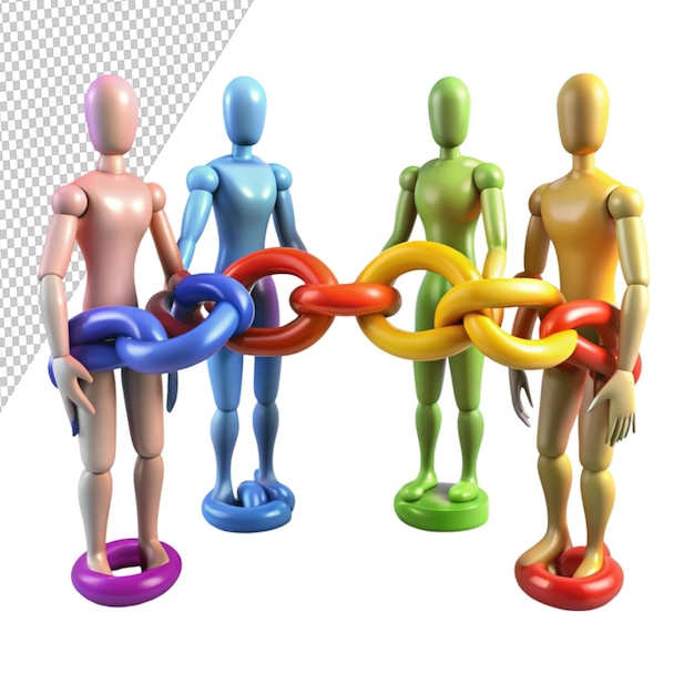 PSD 3d render of abstract colorful chain links connect on transparent background