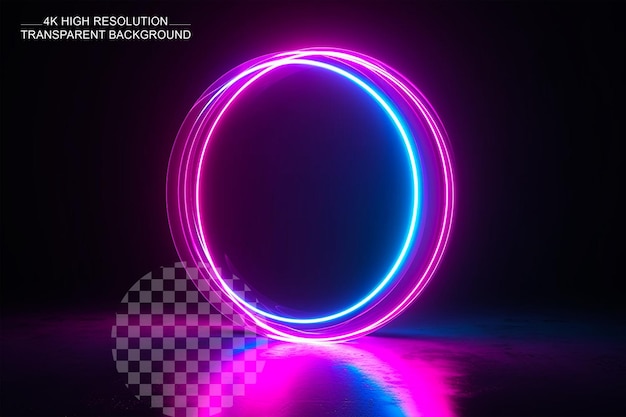 3D render of abstract geometric background with glowing neon lights on transparent background