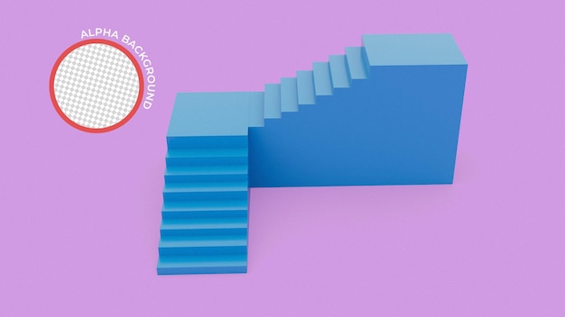 PSD 3d render, abstract minimal background. blue steps, stairs isolated on pink.